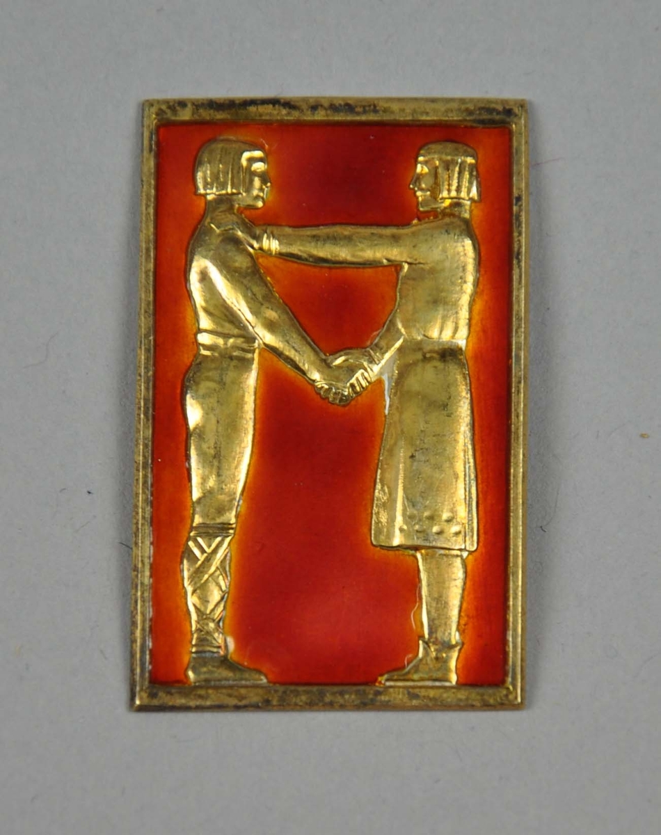 NIFsin logo preget i "gull" på rød emalje.