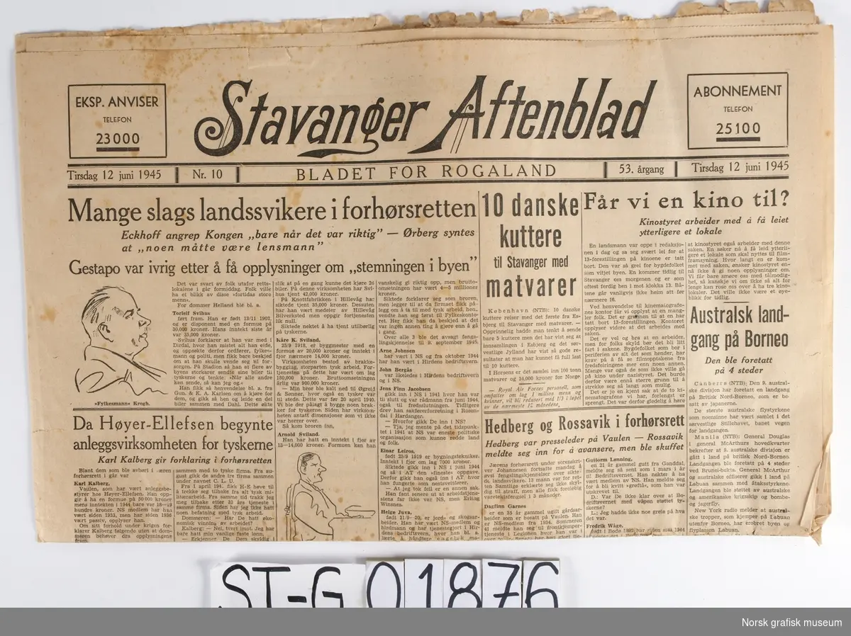 Stavanger Aftenblad: Tirsdag 12. juni 1945