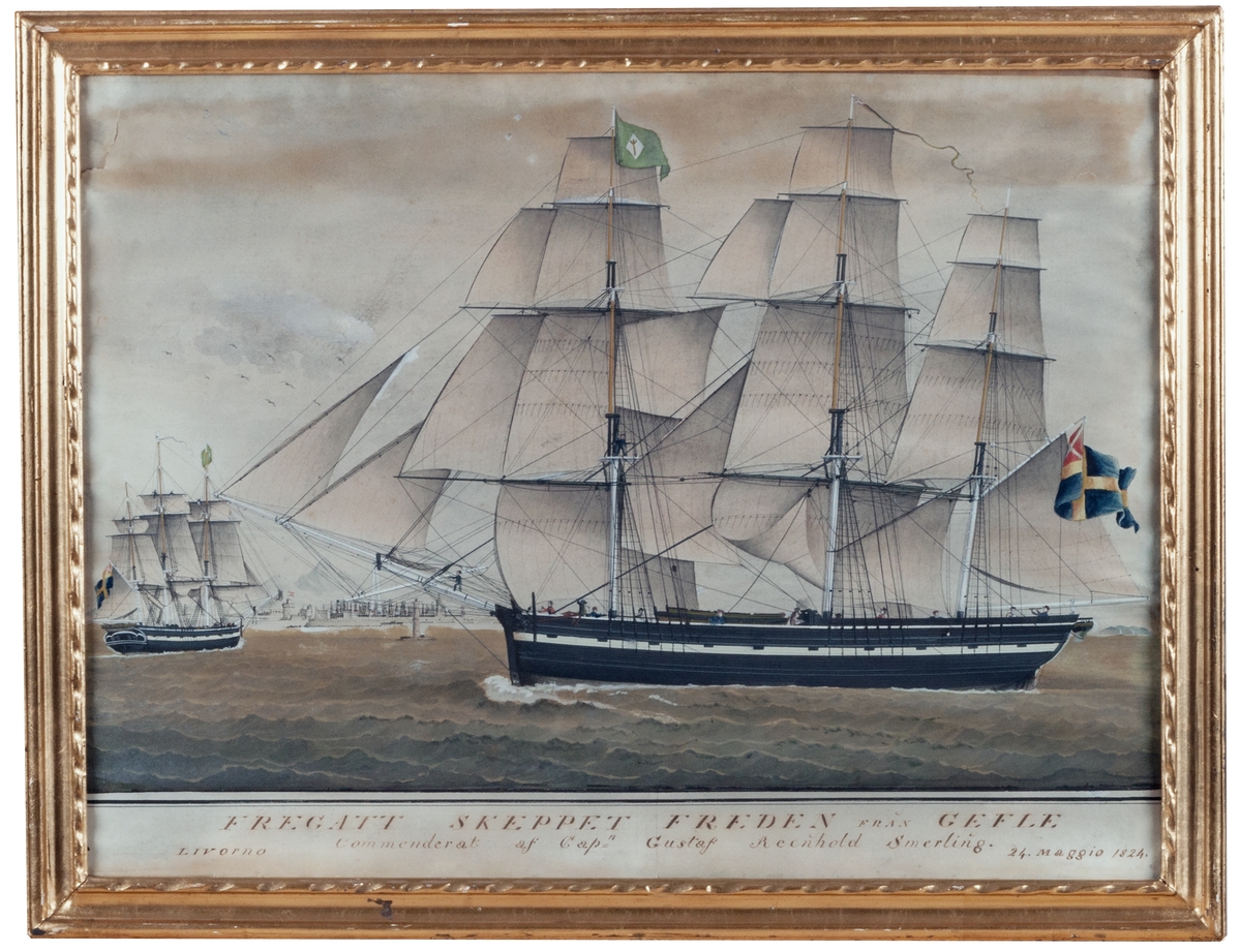 Fregattskeppet Freden från Gefle, kommenderat av kapten Gustaf Reinhold Smerling, 24 maggio 1824.