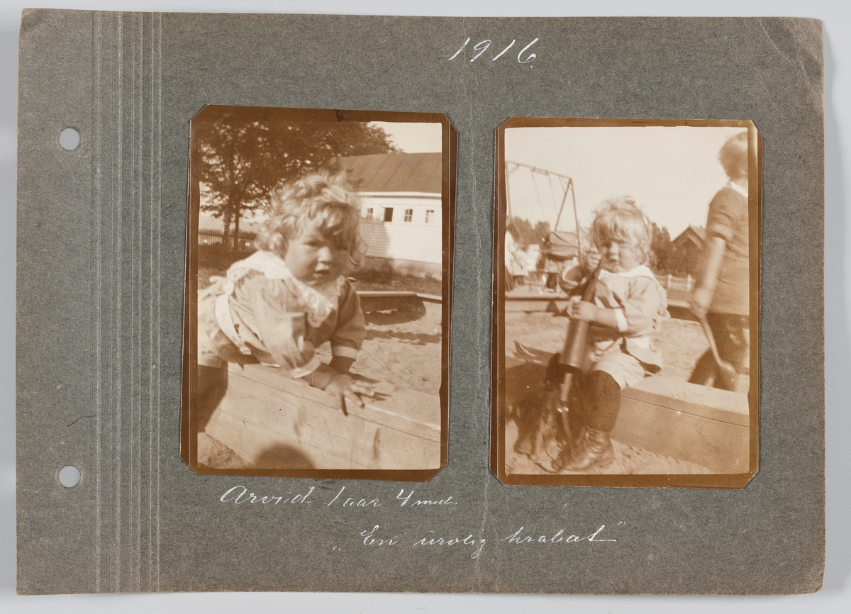 Begge bilder: Arvid Michelsen på ukjent lekeplass i Oslo, august 1916.