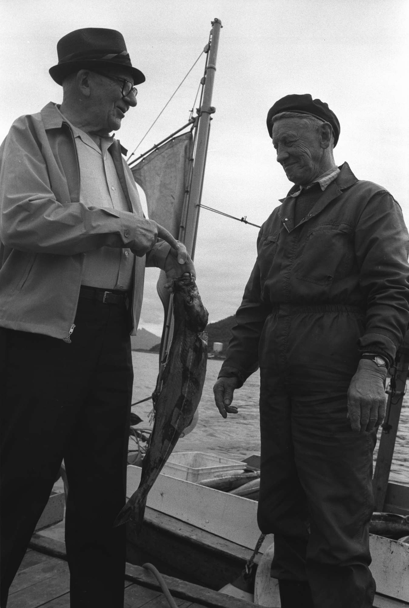 Kunde og fisker på kaia i Harstad.