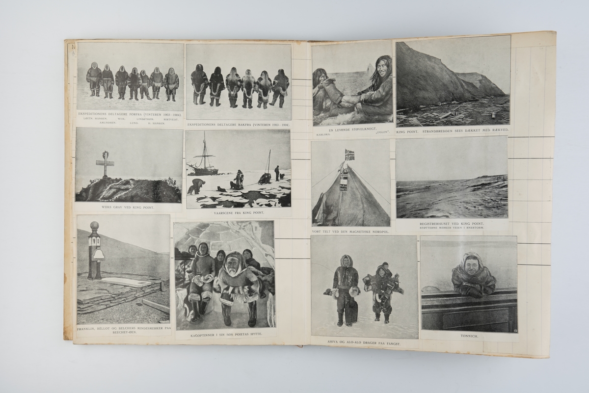 Utklippsbok med illustrasjoner fra Roald Amundsens Nordvest-Passagen