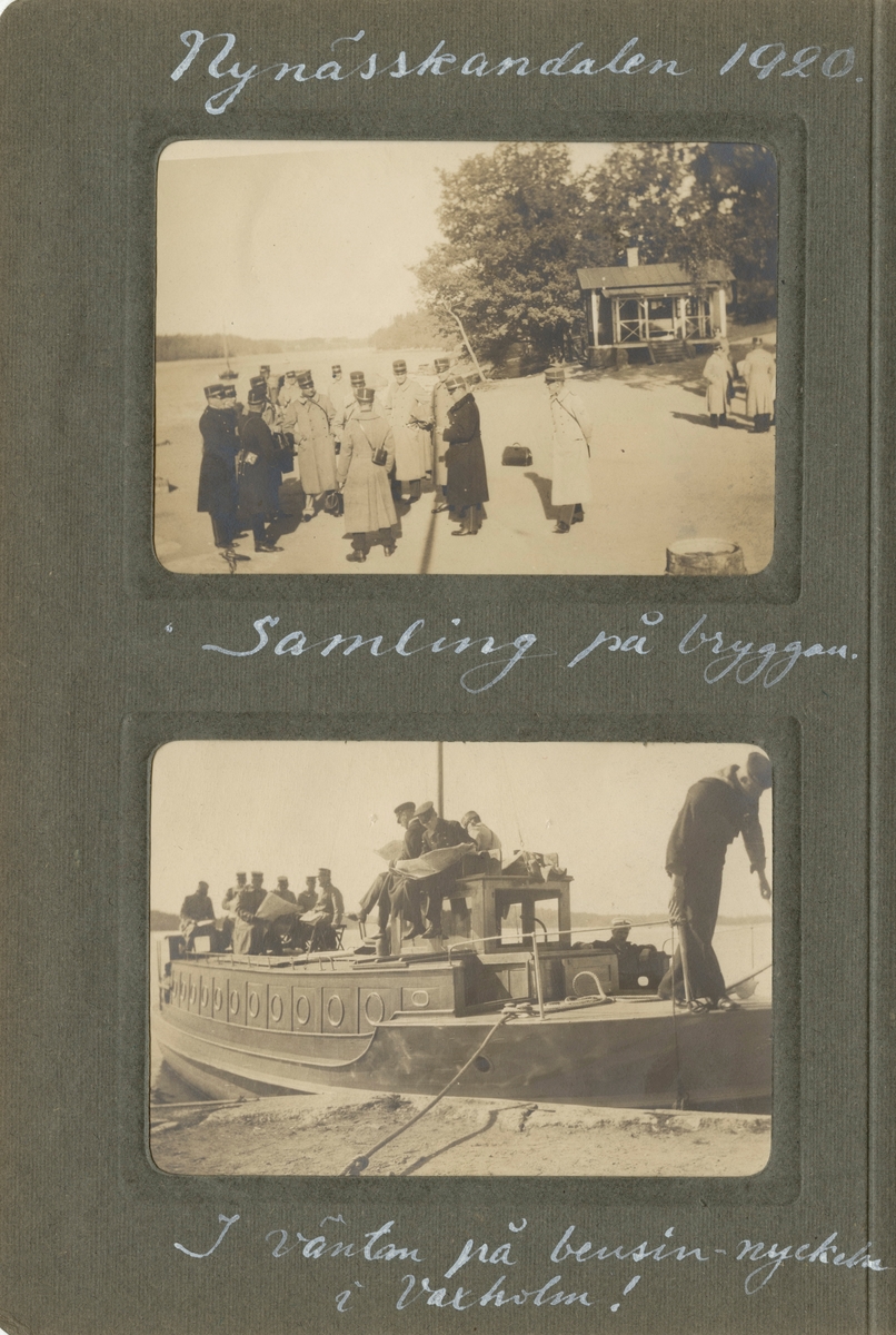 Text i fotoalbum: "Nynässkandalen 1920. I väntan på bensin-nyckeln i Vaxholm!"