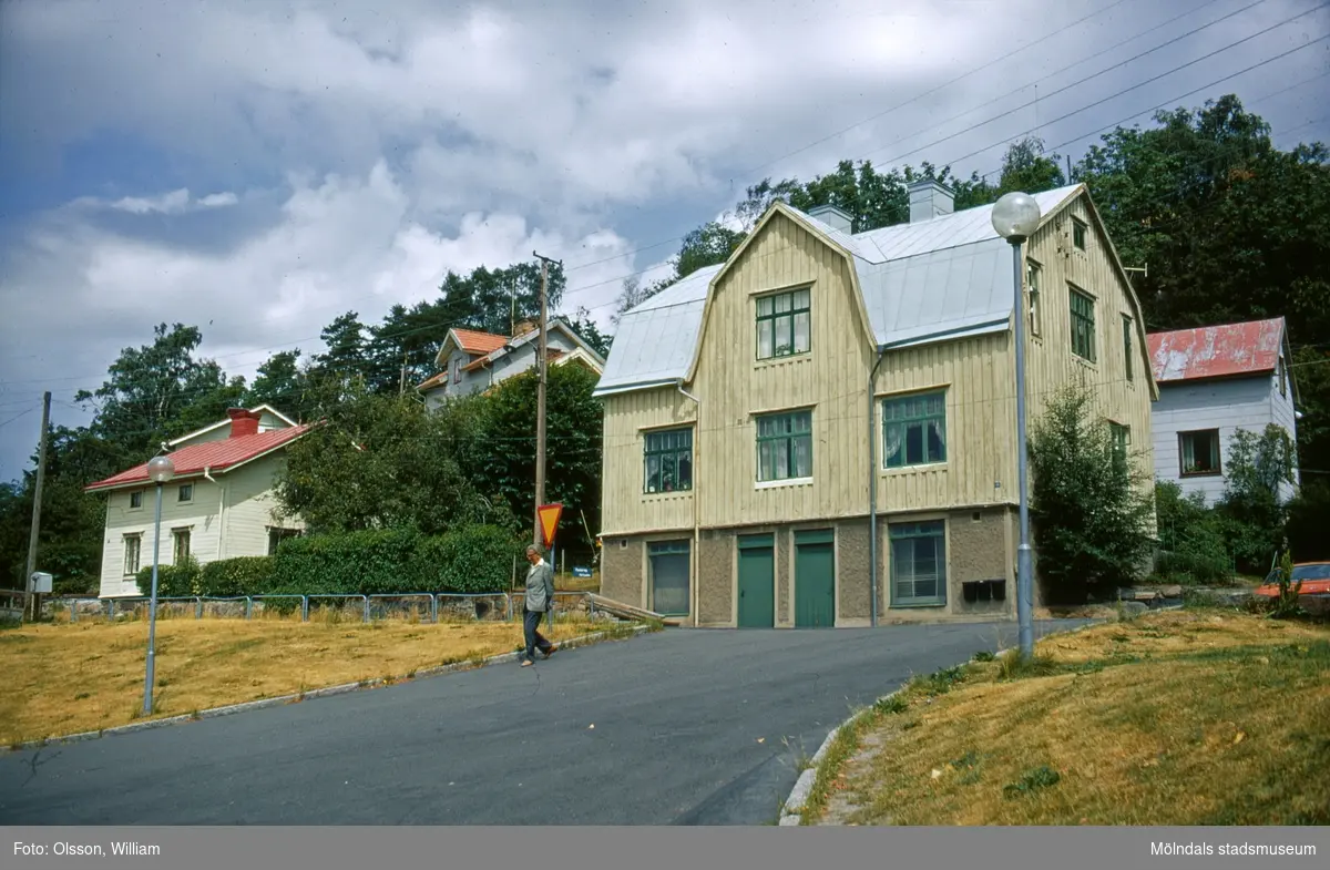 Gamla Laddens fiskaffär samt kringliggande villor på Trädgårdsgatan (idag: Störtfjällsgatan), okänt årtal. Husen är omgivna av grönska och ligger i en sluttning vid Störtfjället.