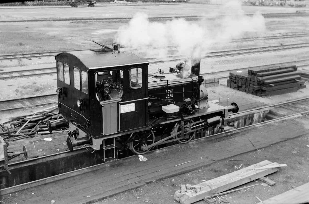 Nyrevidert og nymalt damplokomotiv type 7a nr. 11 på Grorud Verksted. Prøvefyring.