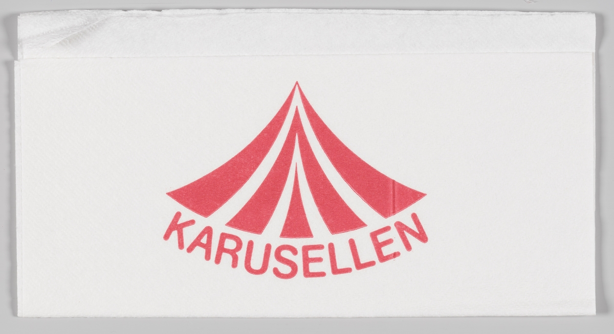 En tegning av taket på en karusell og reklameteksten Karusellen