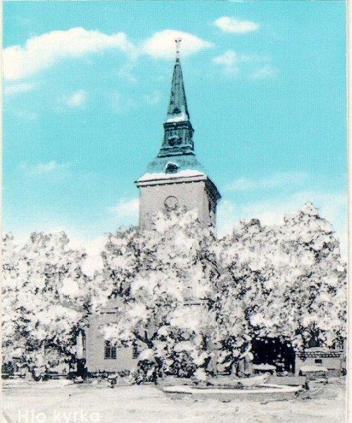 Hjo kyrka (färglagd bild).