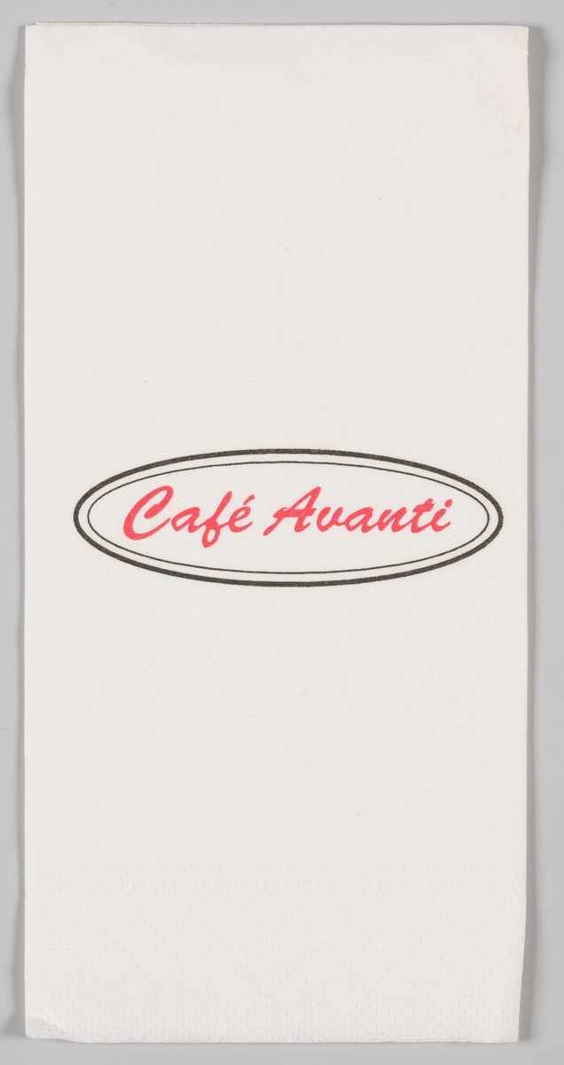 En oval med reklametekst for Cafè Avanti