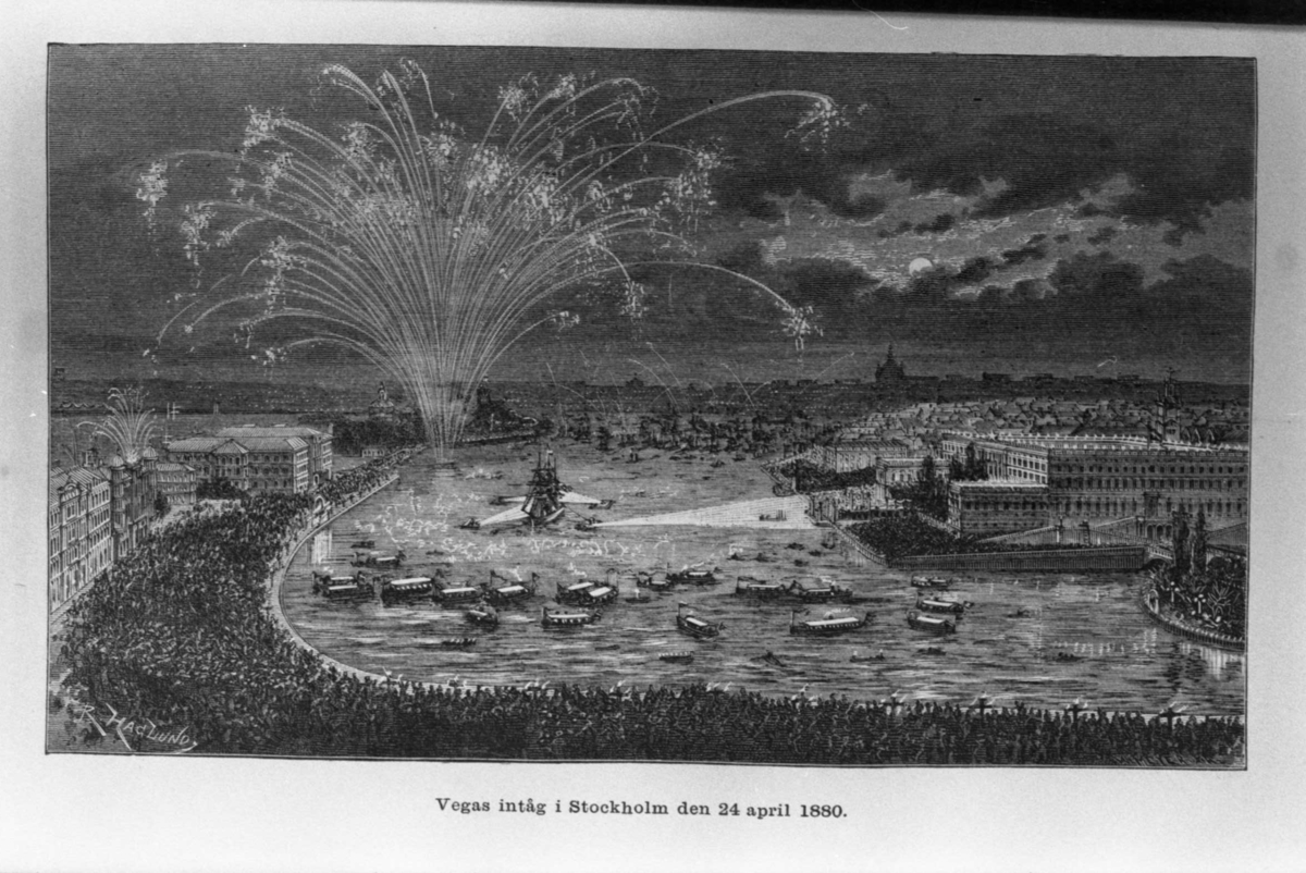 Vegas intåg i Stockholm den 24 april 1880, illustration ur tidning/bok.