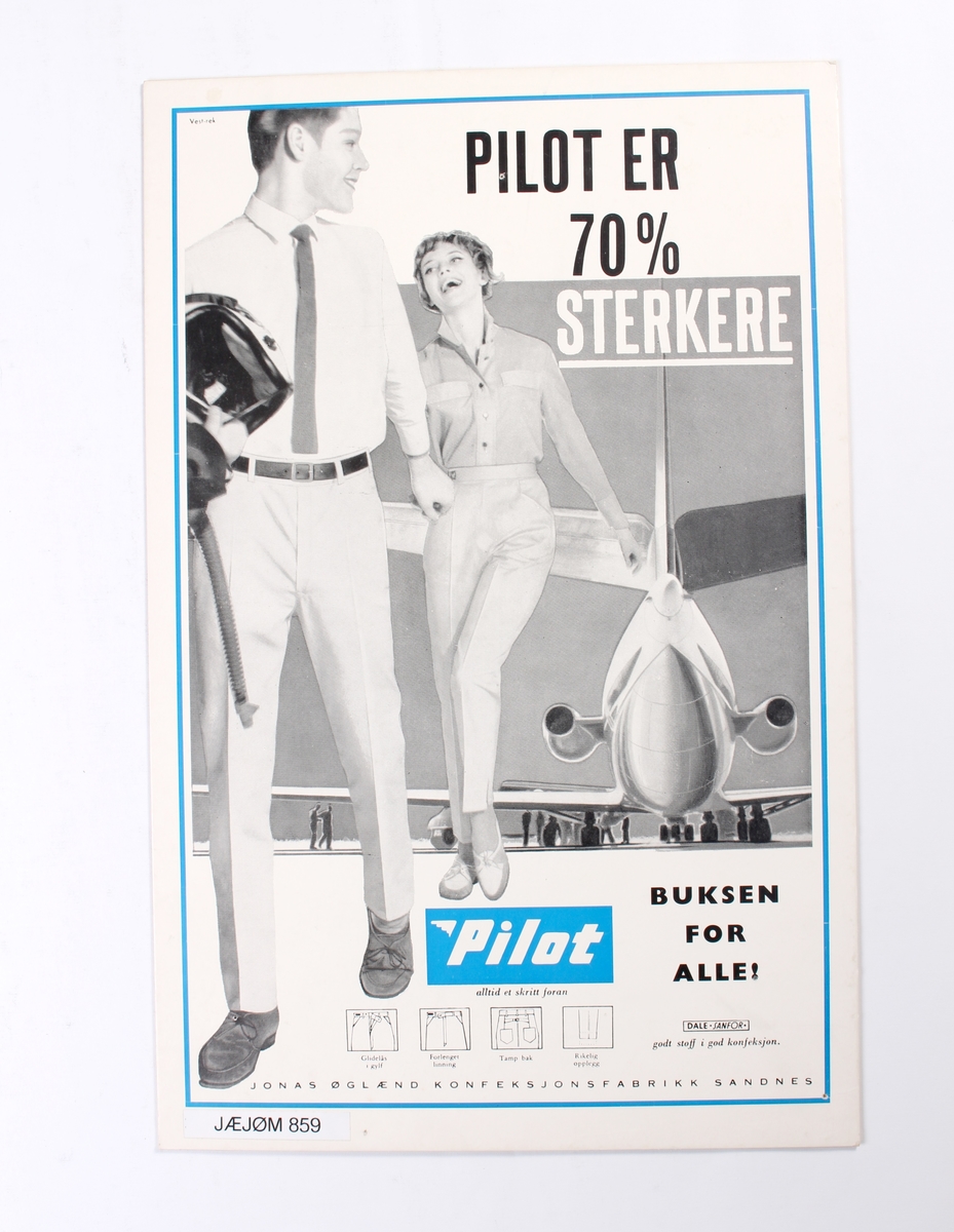 Reklameplakat for PILOT bukser fra Jonas Øglænd.
