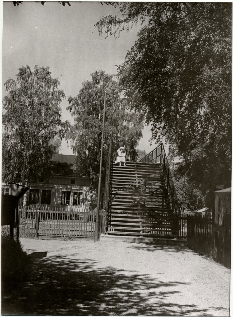 Gångbro över Hässelby villastad bangård. Sommaren 1956.