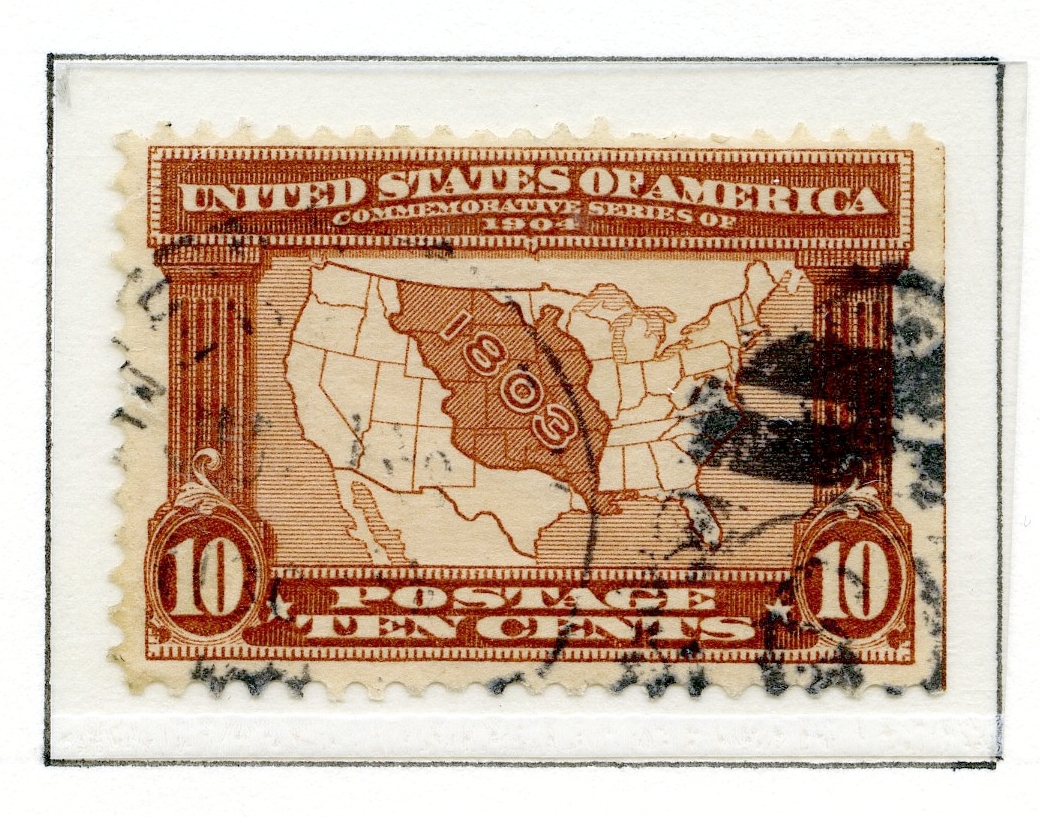 10 amerikanske frimerker fra 1904 (5 ulike frimerker) som viser sentrale personer knyttet til "The Louisiana Purchase" i 1803 der 15 stater ble kjøpt fri fra Frankrike. To frimerker med grønn bakgrunnsfarge viser portrettet av Livingston, to frimerker med rød bakgrunnsfarge viser portrett av Jefferson, to med fiolett bakgrunnsfarge som viser Monroe, to blå viser Mc Kinley, og to brune frimerker som viser kart over de aktuelle statene.