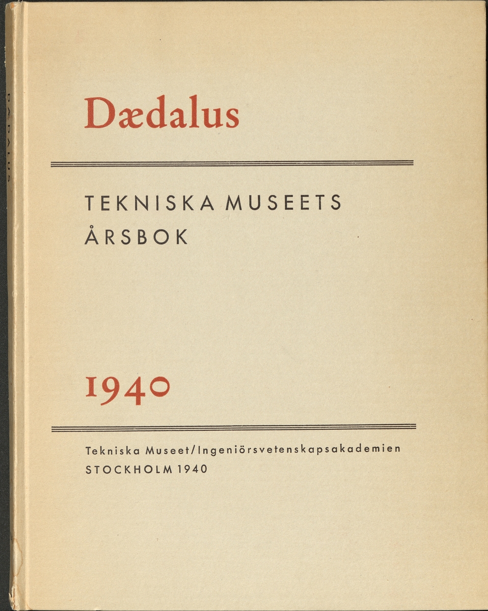 Omslaget till Daedalus, Tekniska museets årsbok 1940