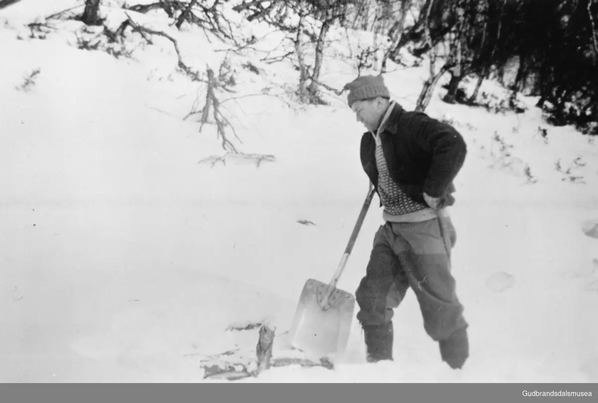 Leif Sæterdal (f. 1931) mokar fram eit lad famnved i Dyringslia