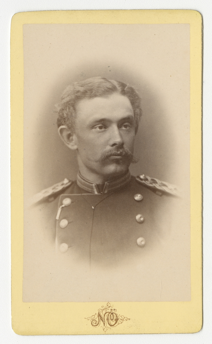 Porträtt av Lars Oscar Stigell, officer vid Kronobergs regemente I 11.

Se även bild AMA.0002208.