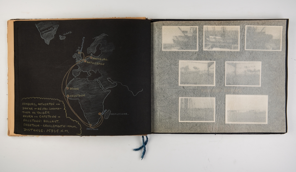 Album med fotografier av reiser med M/S 'Belnor' i 1952