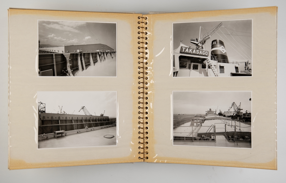 Album med fotografier fra dekk, interiør, lugarer, maskinrom ombord i  'Takasago' juni 1972.