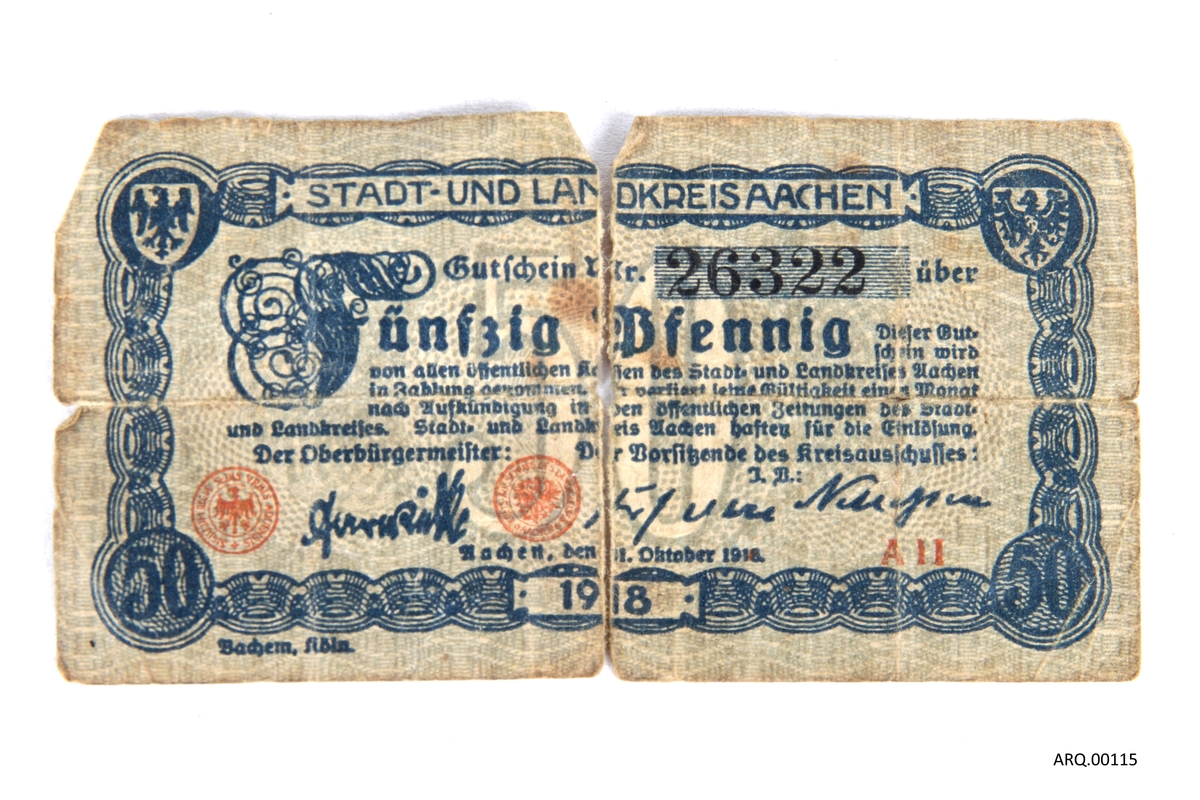 Tysk pengeseddel av type 50 Pfennig
