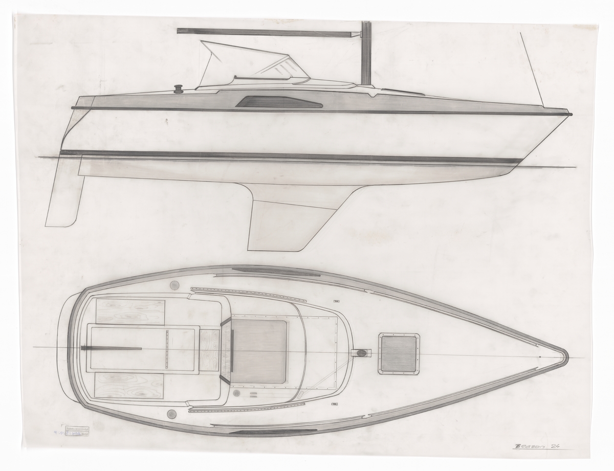 Segelbåt, Beason 24, layout i plan o profil