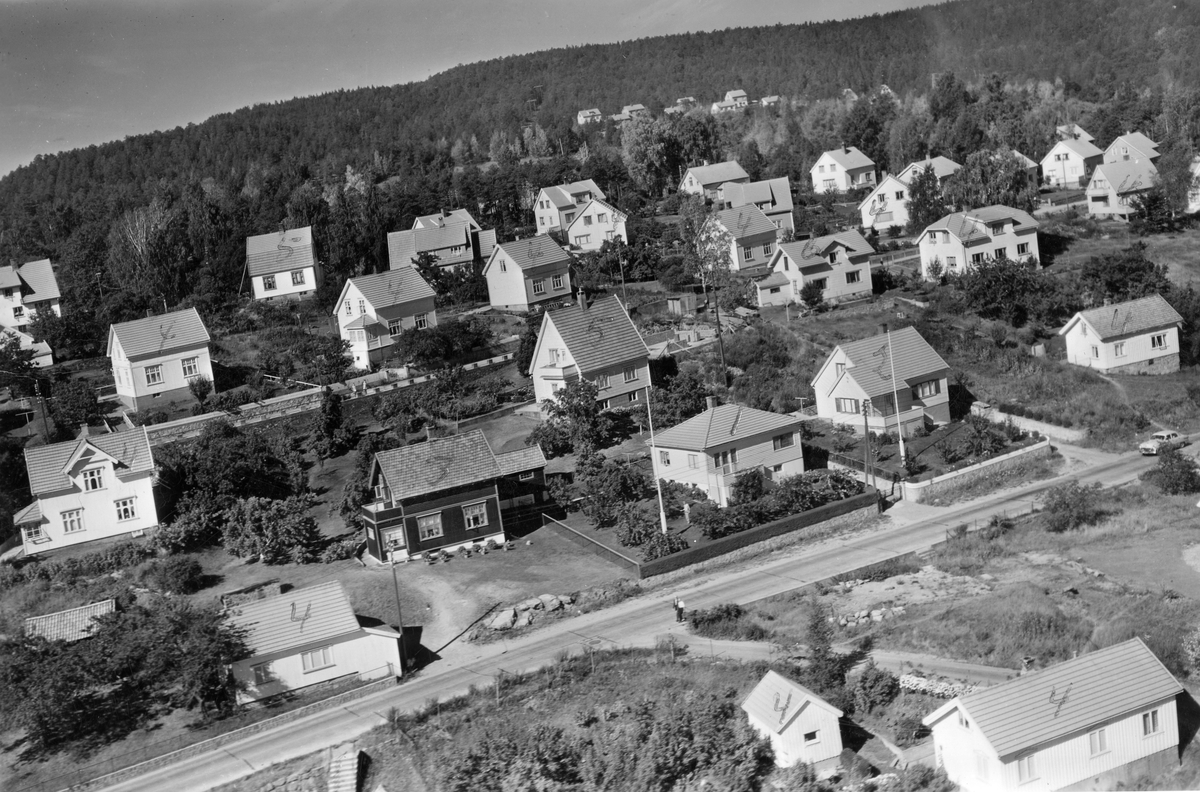Flyfotoarkiv fra Fjellanger Widerøe AS, fra Porsgrunn Kommune. Setre i Brevik. Fotografert 08.08.1959. Fotograf J Kruse