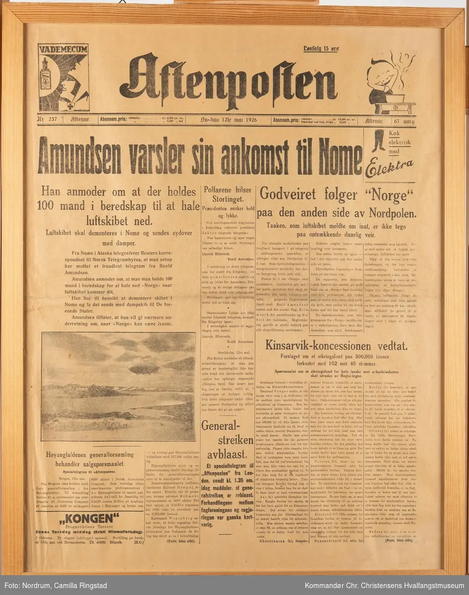 Aftenposten onsdag 12te mai 1926