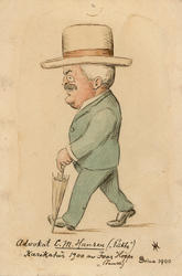 Advokat C. M. Hansen ("Pukta") / Karikatur 1900 av Ivar Hopp