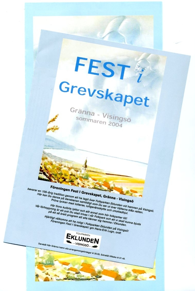 Programblad för sommararrangemanget "Fest i Grevskapet", 2004 resp 2005. Program och sponsorannonser.