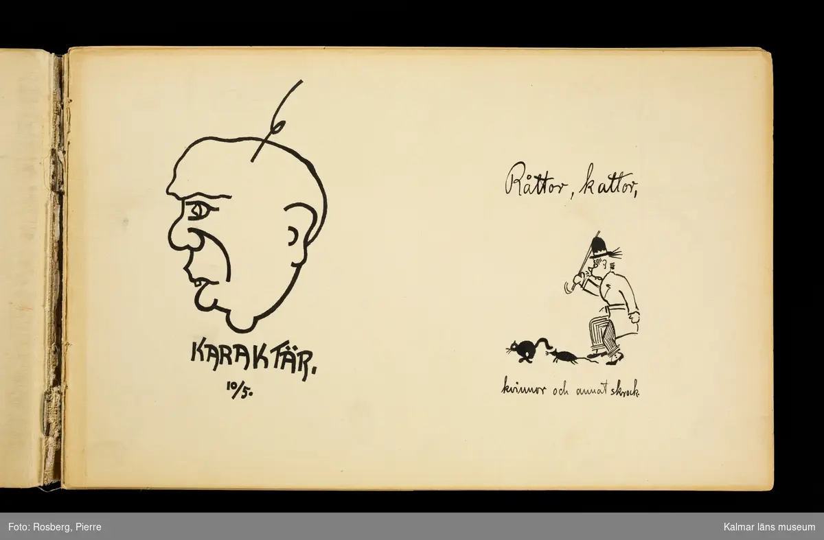 KLM 45042. Skiss, av papper. Liggande format. Humoristisk teckning, original av Per Karls..