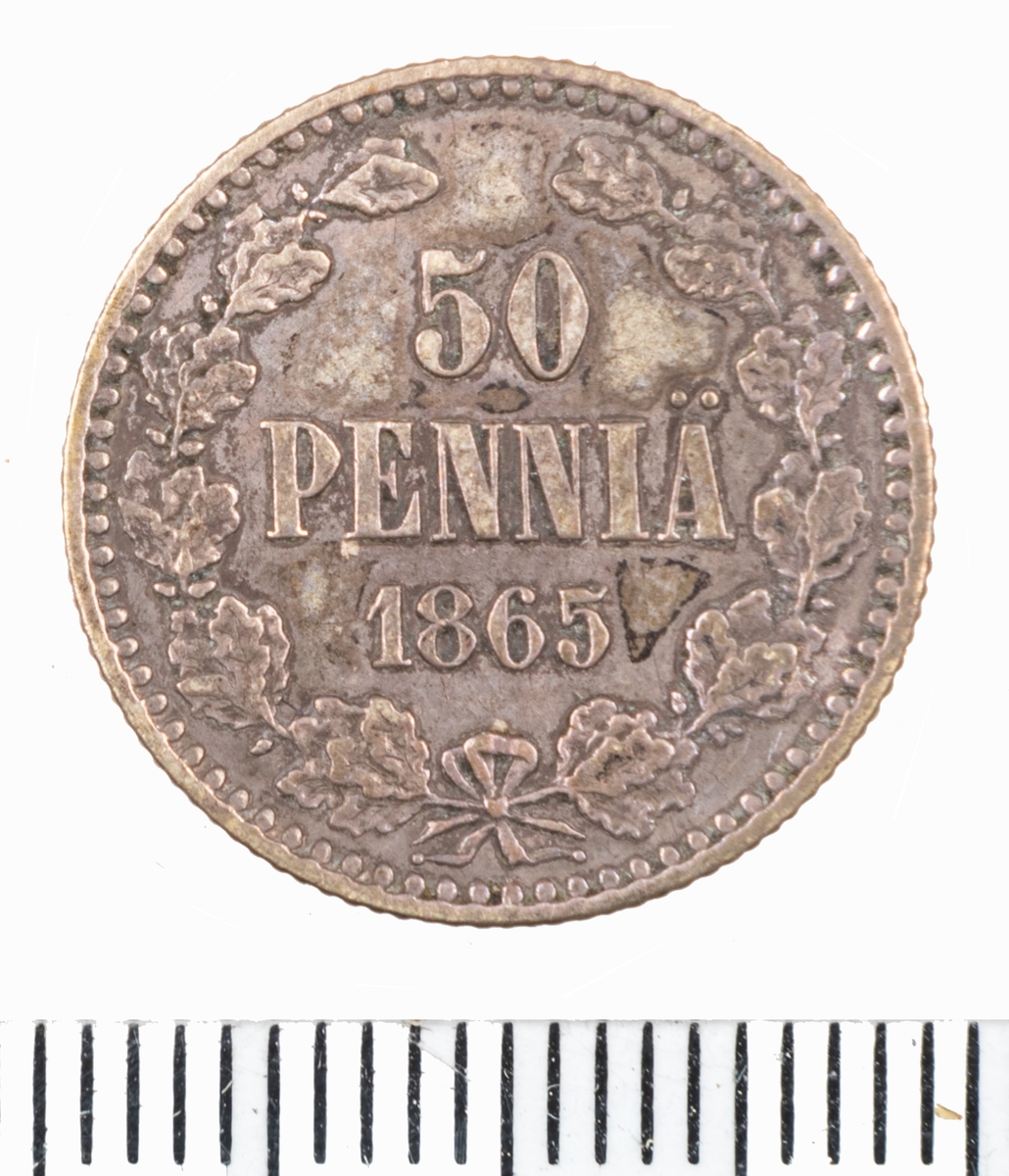 Mynt Finland 1865 50 Penniä.