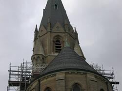Renoveringsarbeten av tornfasader på Olaus Petri kyrka (Olau