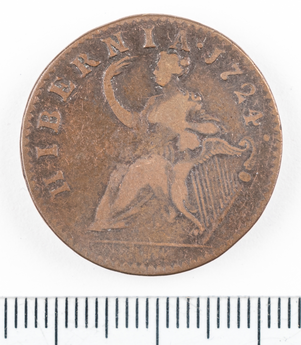 Mynt Irland 1724, ½ Penny.
