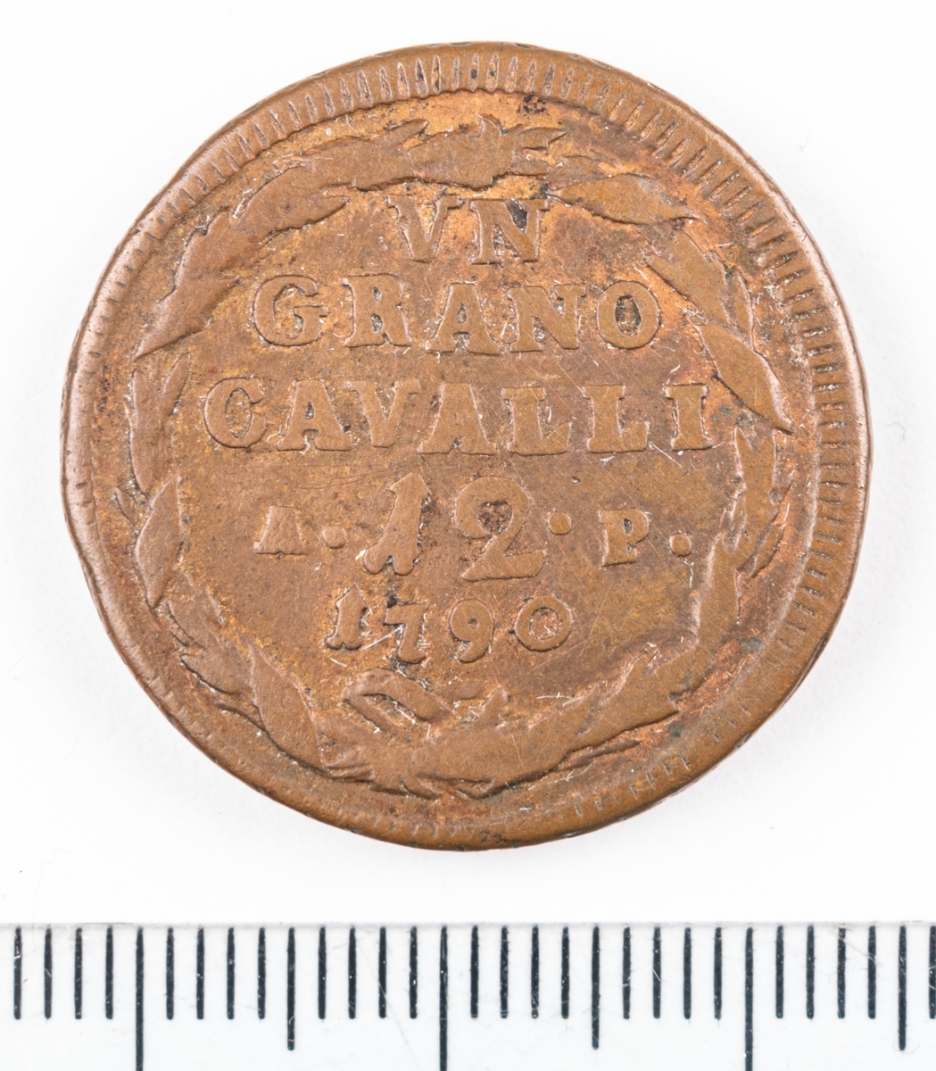 Mynt Italien 1790, 1 Grano.