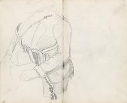 Sittende mannsfigur [Tegning]