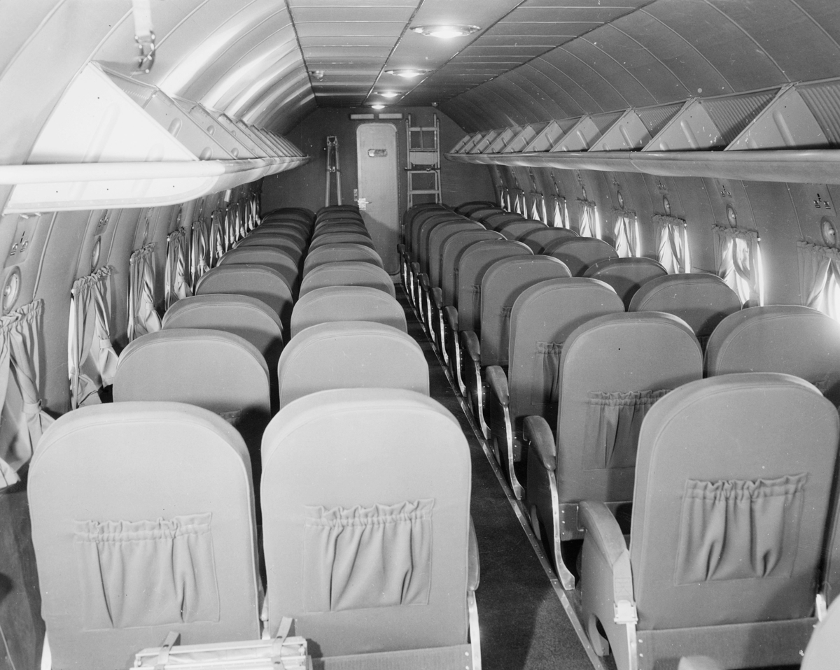transport, fly, interiør, D.N.L.'s Skymaster Douglas DC-4, Oslo-New York