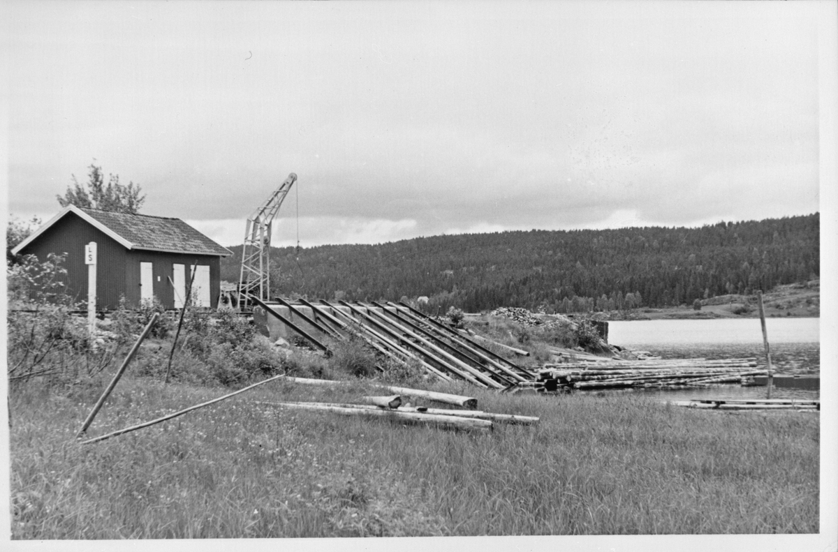 Losseanlegg for tømmer på Skulerud brygge.