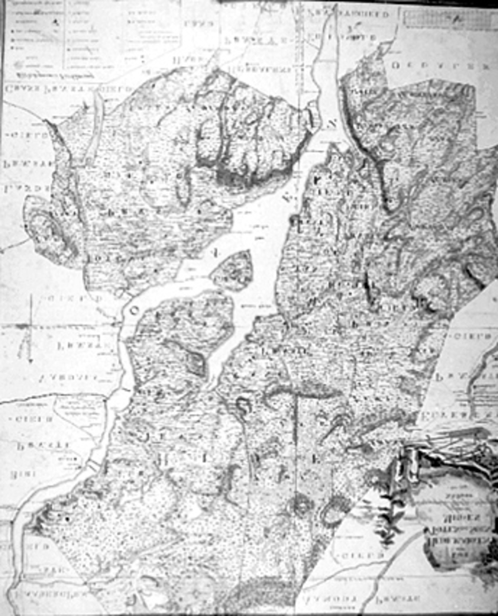 Kart over Hedmarken og Oplandene, Toten, Mjøsa, tegnet av N.S. Darre i 1794,

