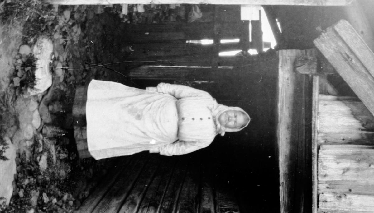 Helene Johannesdatter (1844-1930) utafor Fiskerstua, Eskerud, Helgøya,