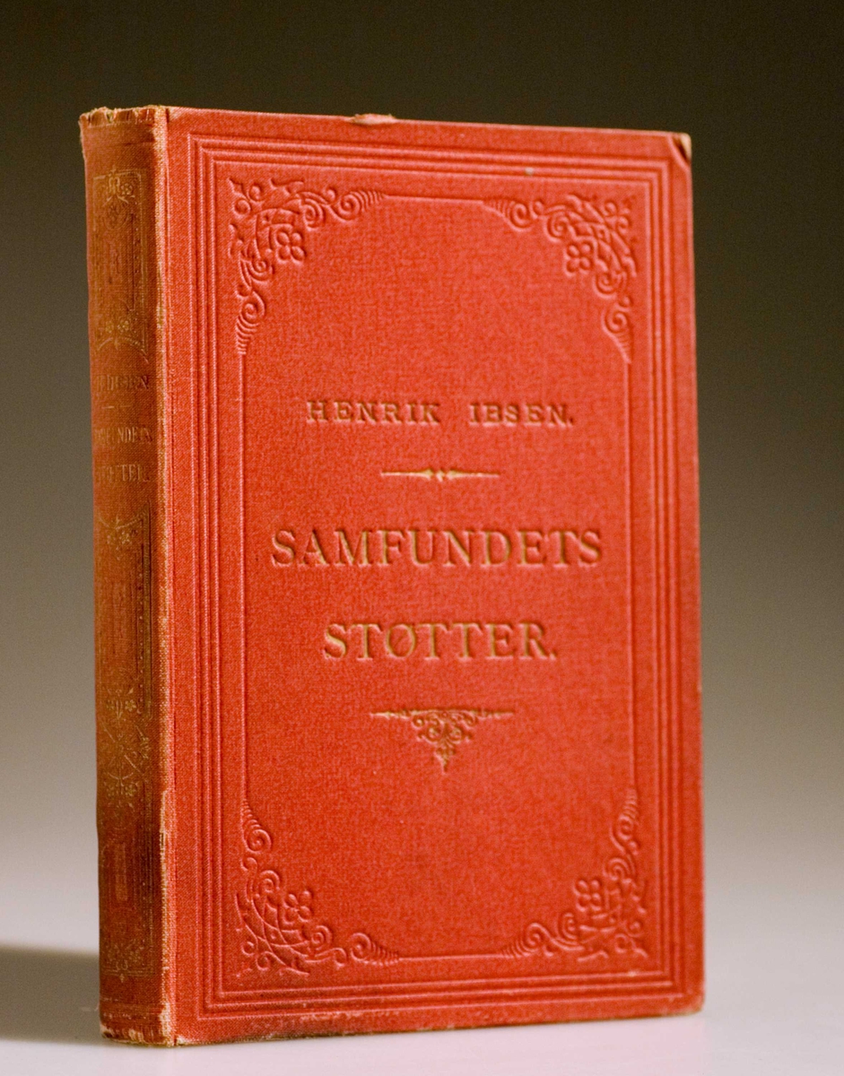 Oppstillingsliste: " Bok / Innbundet (originalbind) / Henrik Ibsen: Samfundets Støtter (1877)."
