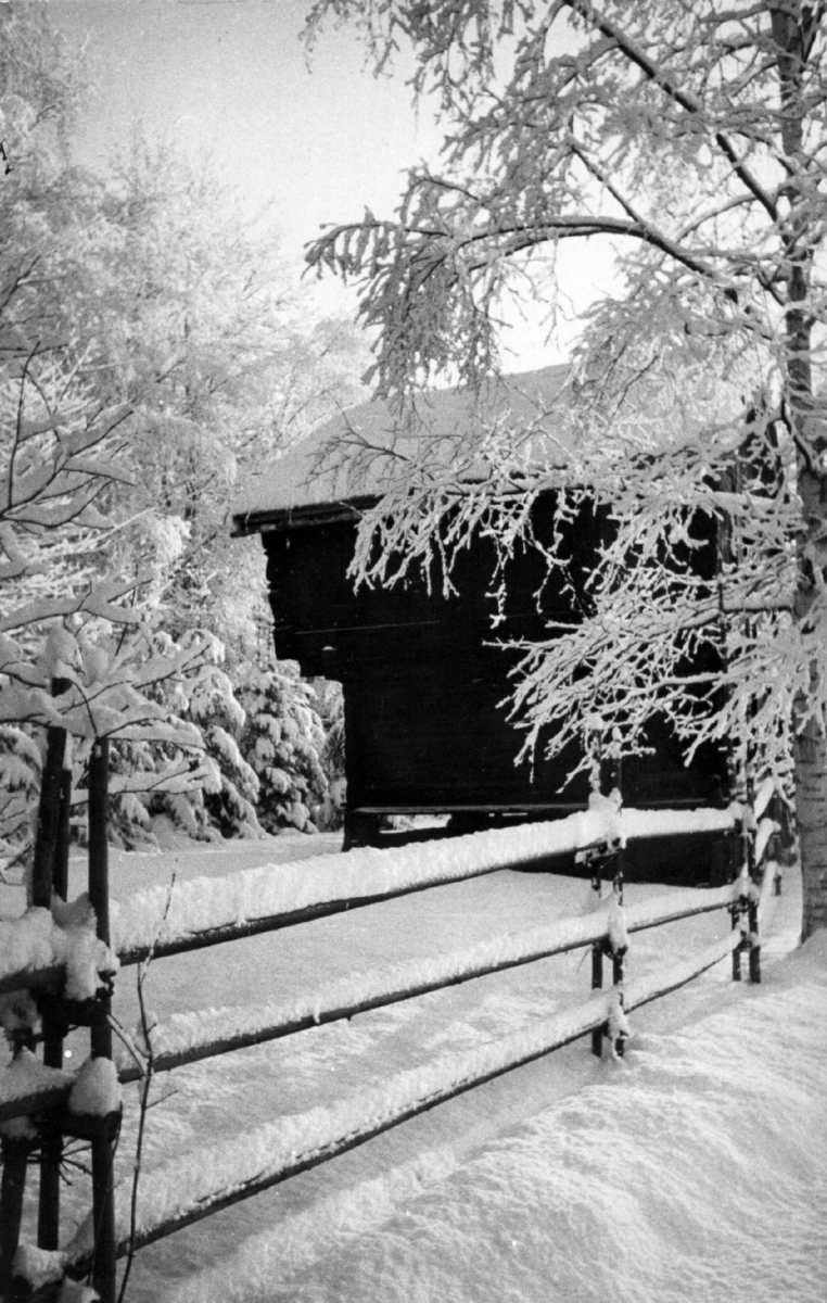Loft og bur fra Rofshus i Mo, fotografert på Norsk folkemuseum 1944.