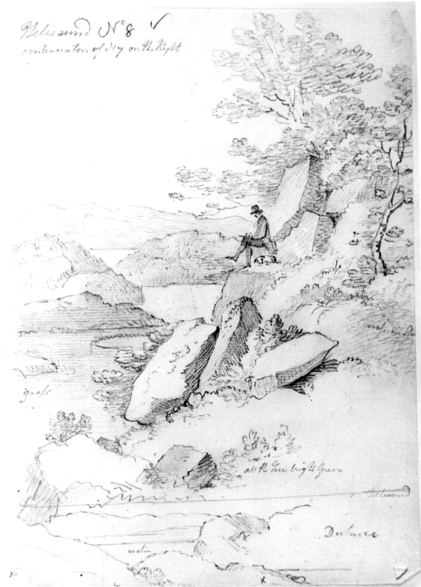 Ny-Hellesund, Søgne.
Fra skissealbum av John W. Edy, "Drawings Norway 1800".