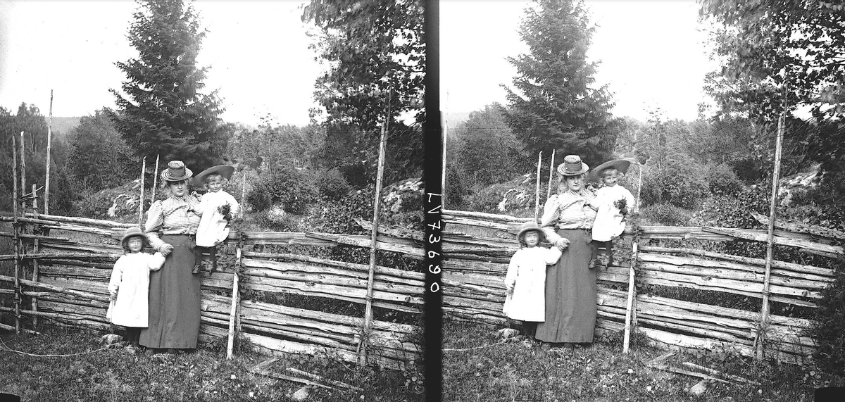 Gamle Digerud, Frogn, Akershus, 1899, ved sommerfjøset. Karen, Edle og Gudrun Wiborg ved skigard.