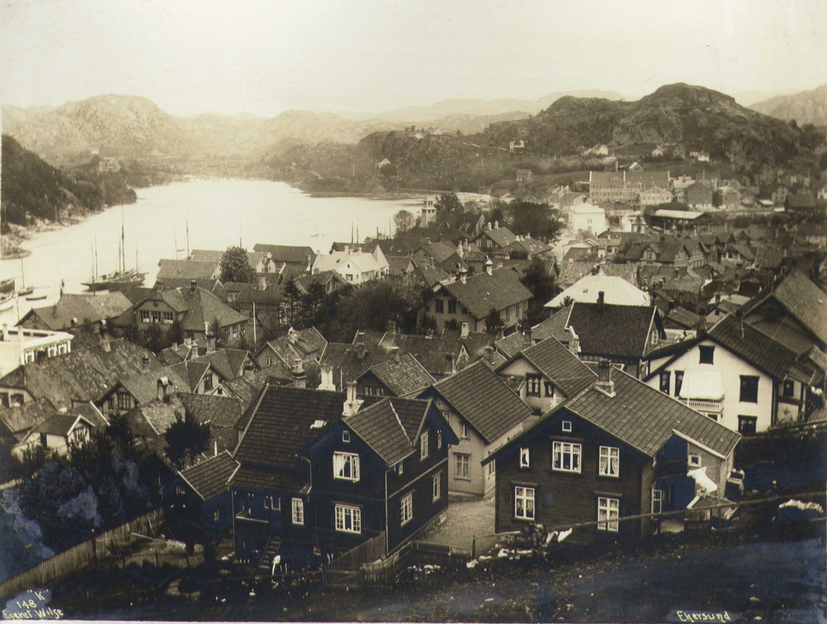 Utsikt over Egersund, Eigersund, Rogaland. Fotografert 1912.