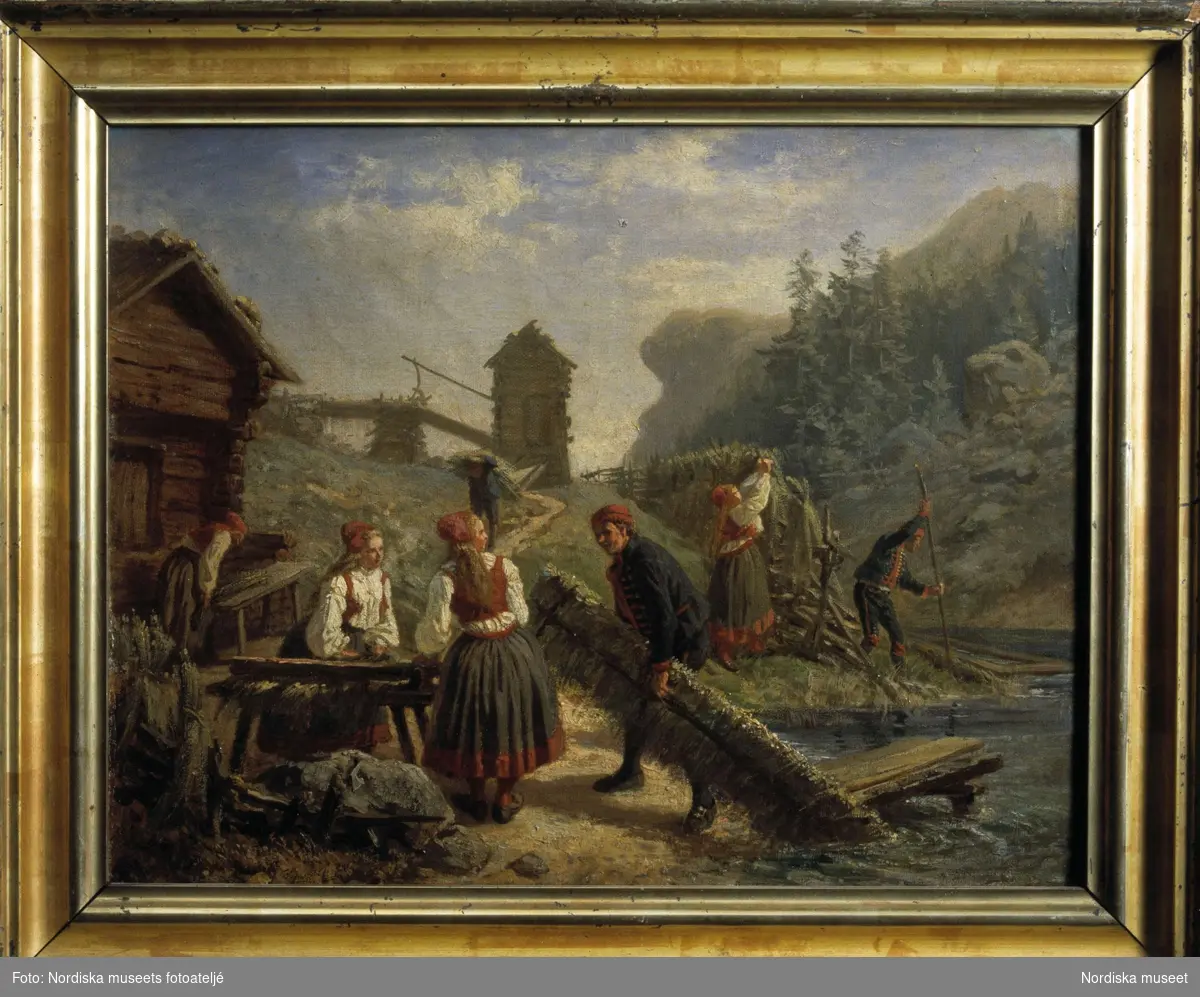 Linberedning i Delsbo, Hälsingland. Oljemålning av J W Wallander. Inv nr 57156.