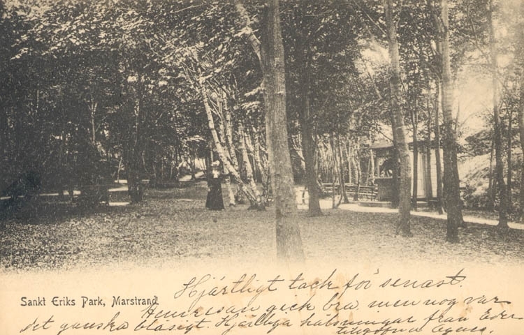 Tryckt text på kortet: "Marstrand. St. Eriks Park."
"Axel Björck, Göteborg & Marstrand."