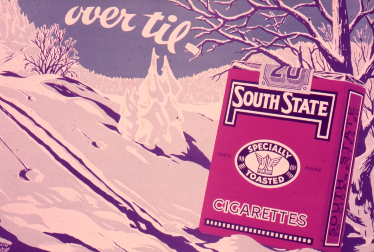 Tegnet reklame for South State sigaretter.