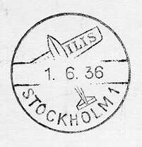 Datumstämpel, s k minnespoststämpel. Rund, med heldragen ram,
texten "STOCKHOLM 1" i groteskstil medan "ILIS" är i antikvastil.
Stämpeln helt delat av ett tvärband i vilket datum och årtal står.
Stämpeln användes på de internationella luftfartsutställningarna på
flygfältet Lindarängen i Stockholm åren 1931 och 1936.