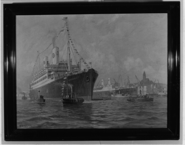 Det första motorfartyget med namnet "Kungsholm" på utgående ur Göteborgs hamn vid sin första tur år 1928.