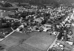 Oversiktsbilde fra boligstrøk i  Mysen  i Eidsberg, flyfoto 