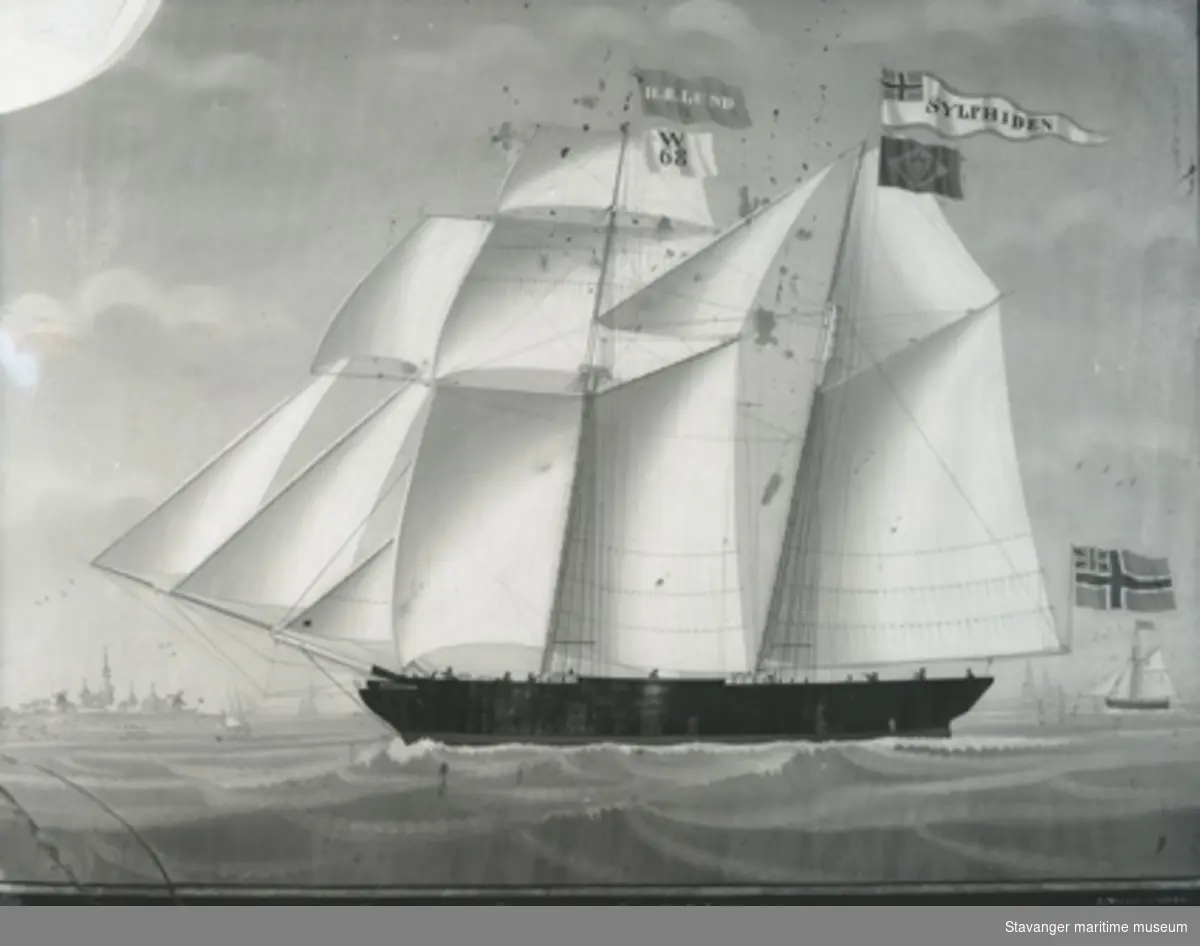 Avfotografert skipsportrett av skonnertskip "Sylphiden" av Stavanger, Capt. H.B.Lund 1844.