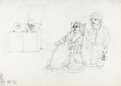 Scene fra "Sluttspel" av Samuel Beckett [Tegning]